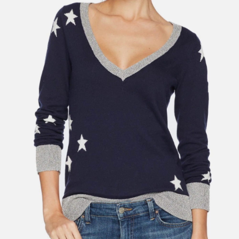 Chaser Navy and White Star V-Neck Sweater
